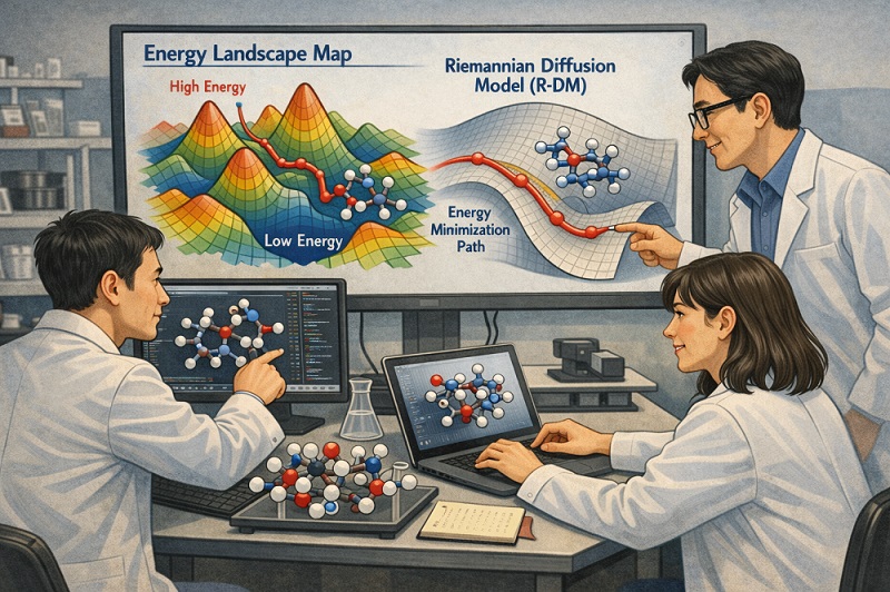한국과학기술원(KAIST)은 김우연 화학과 교수 연구팀이 분자의 안정성을 좌우하는 물리 법칙을 스스로 이해해 구조를 예측하는 AI모델 ‘리만 확산 모델(R-DM)’을 개발했다고 10일 밝혔다./ KAIST