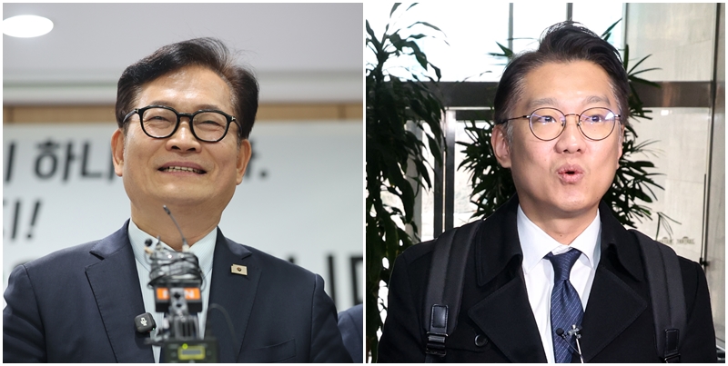 인천 계양을 국회의원 보궐선거가 ‘6·3 지방선거’와 함께 치러지는 가운데, 더불어민주당 후보군으로 송영길 전 대표와 김남준 전 청와대 대변인이 거론된다. 왼쪽 사진은 송 전 대표 모습이고, 오른쪽 사진은 김 전 대변인 모습. / 뉴시스