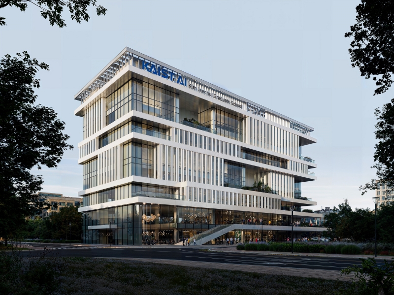 동원그룹은 동원그룹·한국투자금융지주 창업자인 김재철 명예회장의 이름을 딴 ‘KAIST 김재철AI대학원’ 판교 연구동을 착공한다고 26일 밝혔다. 사진은 KAIST 김재철AI대학원 판교 연구동 투시도. /동원그룹