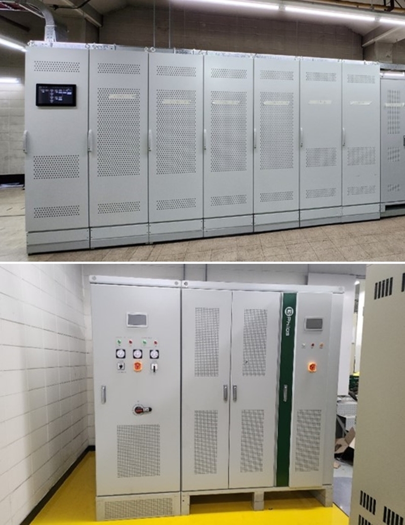 (사진 위쪽부터) 7호선 수락산 변전소에 설치된 1,500V 1MW급 회생에너지 시스템과  2호선 주안국가산단역에서 이뤼지며 대상은 750V 500kW급 회생에너지 시스템./ 지필로스