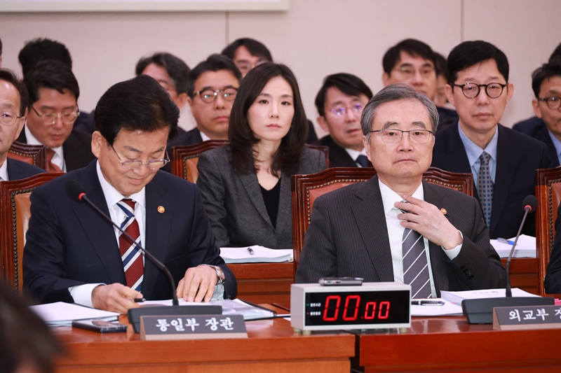 조현 외교부 장관이 28일 서울 여의도 국회에서 열린 외교통일위원회 전체회의에 출석하고 있다. / 뉴시스