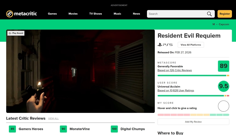 메타크리틱의 평점 현황. 유저 평점 9.5점으로 매우 높은 평가를 받고 있다./ 메타크리틱 홈페이지 캡처