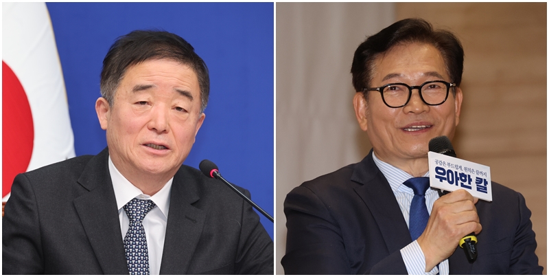 강득구 더불어민주당 최고위원이 조국 조국혁신당 대표 발언에 대해 공개적으로 반발했고, 조 대표는 송영길 전 민주당 대표의 발언에 불쾌감을 감추지 않았다. 왼쪽 사진은 강 최고위원, 오른쪽 사진은 송 전 대표의 모습. / 뉴시스