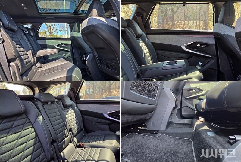 신형 푸조 5008의 2열 공간은 넉넉하다. 2열 바닥도 평평하게 설계돼 가운데 자리에 앉은 탑승객도 불편함이 적을 것으로 느껴졌다. / 사진=제갈민 기자