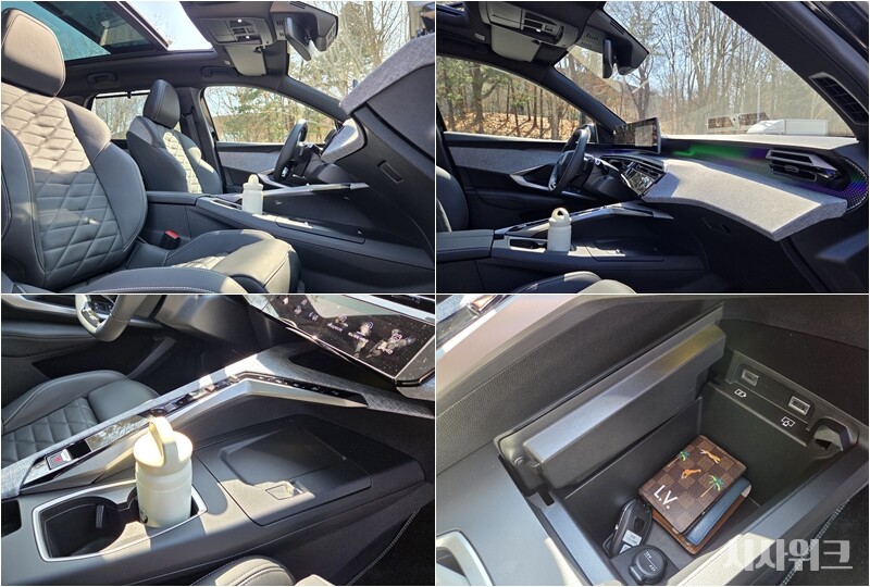 신형 푸조 5008의 1열에는 덮개를 설치한 수납공간이 콘솔박스 외에 하나 더 마련돼 지갑 등 소지품을 보관하기에 편리하다. / 사진=제갈민 기자