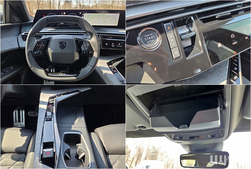 신형 푸조 5008 1열 주요 부분. 컵홀더 사이즈는 넉넉하고, 선글라스 보관함이 설치됐다. / 사진=제갈민 기자