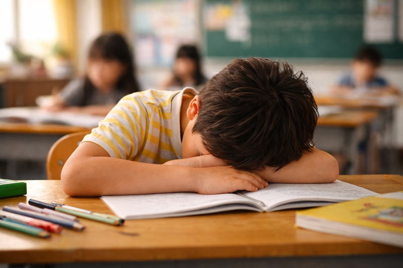 기후변화로 인한 수면장애는 아동에게 치명적이다. 중국 난징대학교 연구팀에 따르면 기후변화에 따른 수면 시간 감소는 지적 및 인지 능력, 특히 아동기 성장 저하뿐만 아니라 잠재적 사회경제적 영향을 미치는 것으로 나타났다./ 생성형 AI로 제작한 이미지