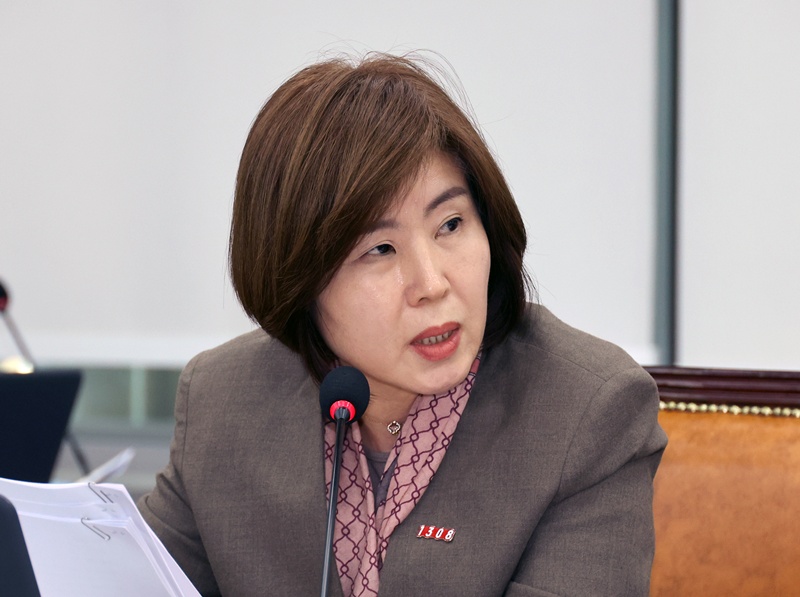 김미애 의원은 20일 국회에서 열린 원내대책회의에서 “입양 제도가 심각한 상황”이라며 ‘공적 입양체계’의 문제점을 지적했다. 사진은 김미애 의원이 지난달 28일 보건복지위원회 국정감사에서 질의를 하고 있는 모습. / 뉴시스