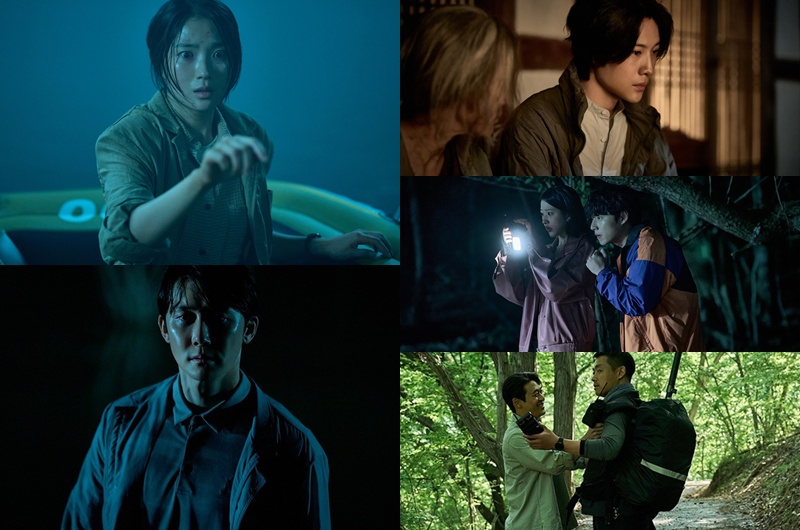 체험형 공포를 완성한 ‘살목지’에서 호연을 펼친 배우들. 김혜윤(왼쪽 위)·김준한(왼쪽 아래)·이종원(오른쪽 위)·(오른쪽 두번째 사진 왼쪽부터)장다아·윤재찬·(오른쪽 세번째 사진 왼쪽부터) 오동민·김영성. / 쇼박스