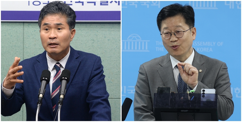 더불어민주당이 김관영 전북지사를 전격 제명하면서 ‘6·3 지방선거’ 전북지사 경선은 김 지사를 제외한 이원택·안호영 의원 간의 ‘2파전’으로 재편될 전망이다. 왼쪽 사진은 이 의원의 모습이고, 오른쪽 사진은 안 의원의 모습. / 뉴시스