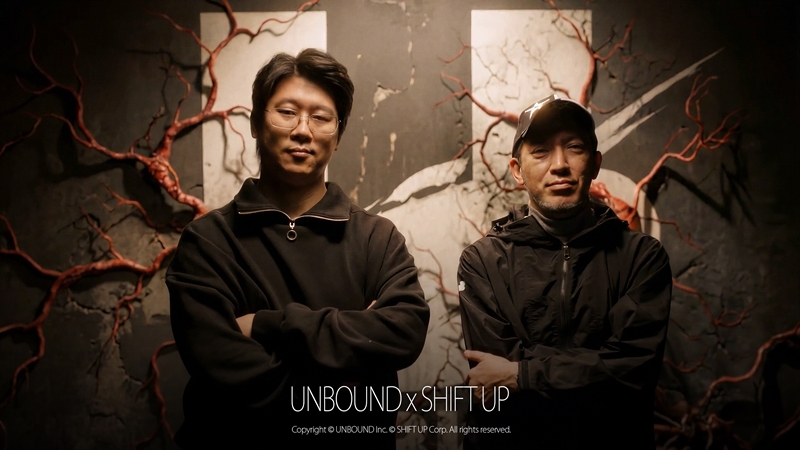 시프트업이 일본 신생 게임사 언바운드를 인수하며 신규 IP(지식재산권)를 확보했다. 사진은 (왼쪽부터) 김형태 시프트업 대표와 미카지 신지 언바운드 대표가 기념촬영하고 있는 모습. / 시프트업