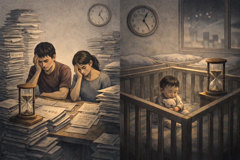 공적입양 체계 전환 이후 복잡해진 심사와 행정 절차가 예비입양부모들의 대기 시간을 늘리며 국내 입양 시스템 전반의 병목 현상으로 이어지고 있다는 지적이 나온다. / 생성형 AI로 제작한 이미지