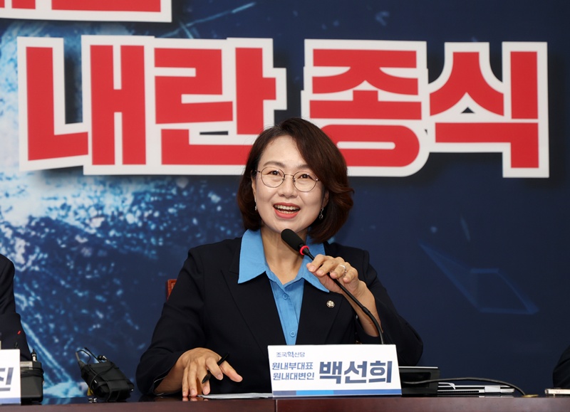 백선희 조국혁신당 원내대변인이 6일 개헌안 표결과 관련해 “국민의힘은 의원 자율투표를 보장하고 최소 개헌에 동참해야 한다”고 주장했다. / 뉴시스