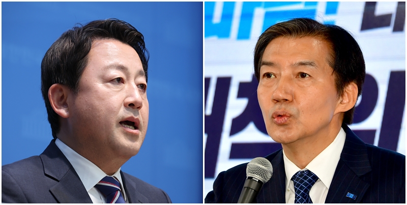이번 선거 최대 격전지로 불리는 경기 평택을 재선거에서 범여권 후보들의 공방이 격화하고 있다. 왼쪽 사진은 김용남 더불어민주당 후보의 모습이고, 오른쪽 사진은 조국 조국혁신당 후보의 모습. / 뉴시스