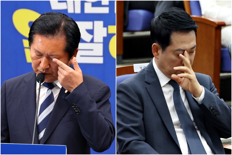 정청래 더불어민주당 대표(왼쪽)와 장동혁 국민의힘 대표. 지방선거 이후 여야 모두 지도부 책임론이 불거지면서 두 대표를 둘러싼 당내 주도권 경쟁도 본격화되고 있다. / 뉴시스