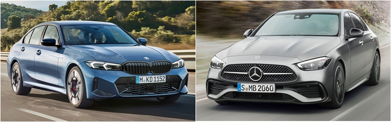 수입 중형 세단 대표 모델로 꼽히는 BMW 3시리즈와 메르세데스-벤츠 C-클래스는 8세대 아반떼보다 차체 크기가 작다. / BMW·메르세데스-벤츠