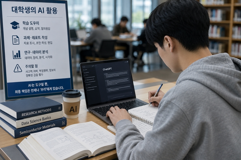 각 대학에서는 학습, 연구 등 활용에 필요한 AI관련 규정들을 서둘러 마련하고 있다. 대표적으로는 ‘한국과학기술원(KAIST)’가 있다. 지난달 30일 KAIST는 ‘대학연구자를 위한 생성형 AI 연구윤리 가이드’를 발표했다. / 생성형 AI로 제작한 이미지