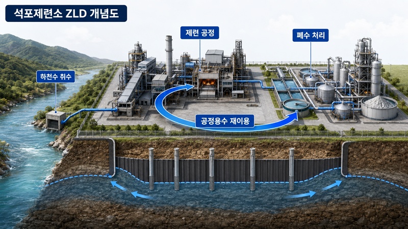 영풍 석포제련소가 운영 중인 폐수 무방류 시스템(ZLD)의 작동 원리를 형상화한 이미지(독자의 이해를 돕기 위해 임의로 재구성). / 생성형 AI로 제작한 이미지