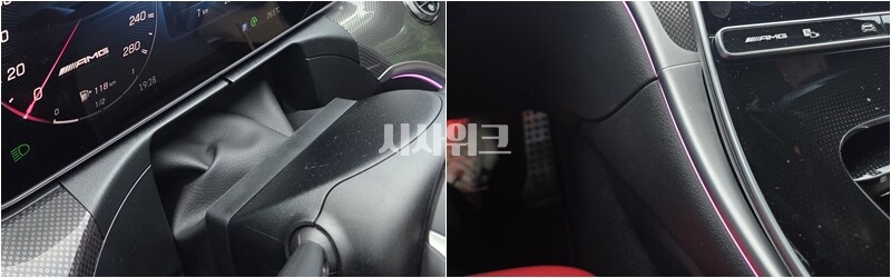 메르세데스-AMG CLE 53 4매틱+ 실내 일부분에는 플라스틱 소재가 사용돼 다소 아쉬움이 남는다. / 제갈민 기자