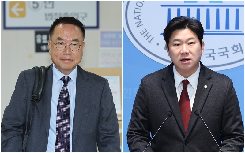 국민의힘이 ‘부산 돌려차기 사건’을 희화화하는 듯한 발언으로 파문을 일으킨 서범수 의원(왼쪽)과 진종오 의원(오른쪽)에 대한 징계 절차에 착수한다. 국민의힘 원외 당협위원장 11명은 6일 당 윤리위원회에 서범수·진종오 의원에 대한 징계 요구서를 제출했다. / 뉴시스