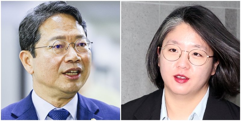 이재명 대통령이 6개 부처에 대한 ‘중폭 개각’을 단행한 가운데, 이번 국회 인사청문회에선 김승원 법무부장관 후보자와 용혜인 성평등가족부 장관 후보의 청문회가 최대 관심사로 떠오른 상황이다. 왼쪽 사진은 김 후보자의 모습이고, 오른쪽 사진은 용 후보자의 모습. / 뉴시스