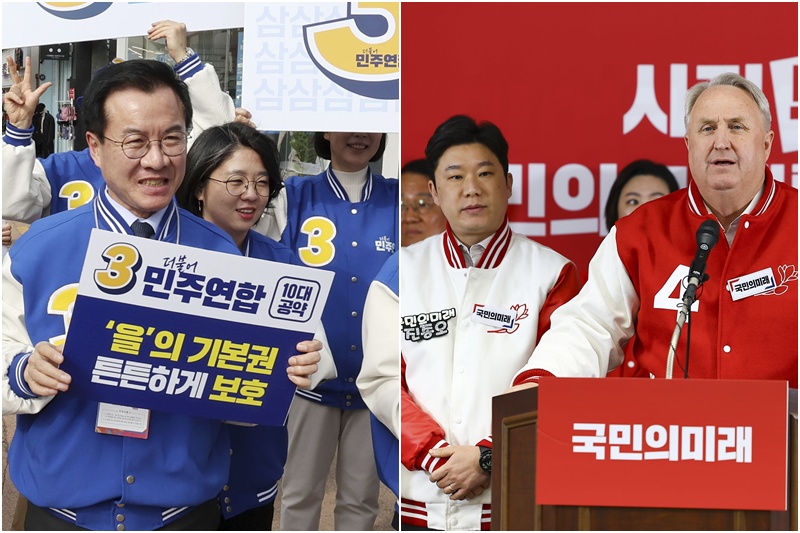 제22대 총선 선거운동 당시 더불어민주연합(왼쪽)과 국민의미래가 각각 서울 홍대거리와 중앙당사에서 지지를 호소하고 있다. / 뉴시스
