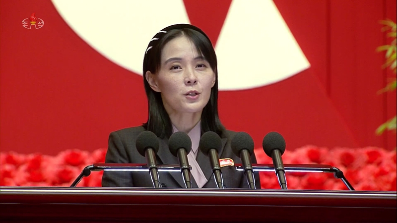 김여정 노동당 총무부장은 DMZ 지뢰 폭발 사고를 두고 자작극이라고 주장했다. (사진 = 조선중앙TV 캡처) / 뉴시스