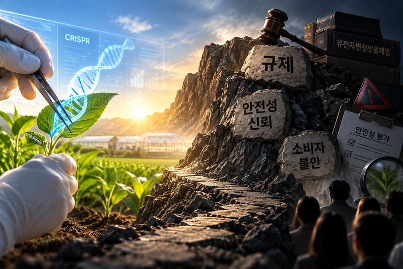기후변화 대응에 필요한 GE작물 기술이 넘어야할 장애물은 아직도 다수 산적해 있는 상태다. 특히 국가별로 유전자교정 작물을 바라보는 규제 기준이 서로 다르다는 점이 문제다. / 생성형 AI로 제작한 이미지