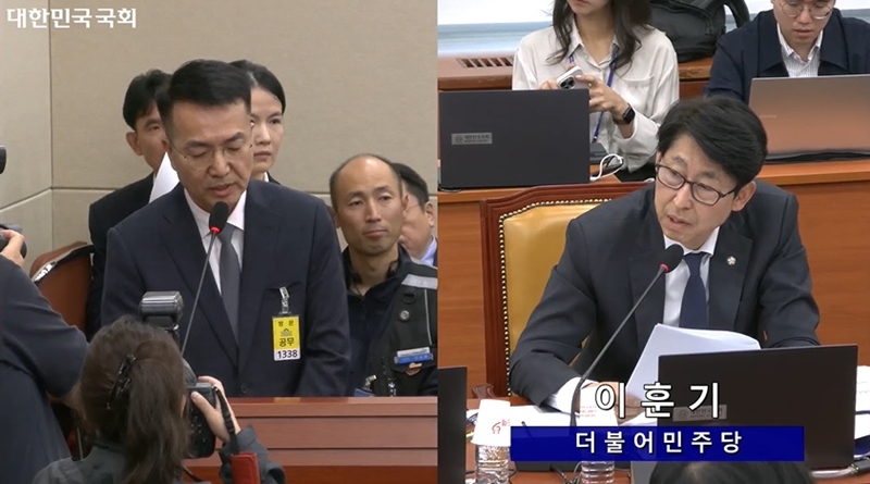 6일 오후 홍관희 LG유플러스 정보보안센터장(좌측)은 국회 과학기술정보방송통신위원회 국정감사에 증인으로 출석해 미흡한 침해사고 대응을 인정하면서도 위약금 면제 여부 질의에는 확답하지 않았다. / 국회인터넷의사중계시스템 방송 화면 갈무리 