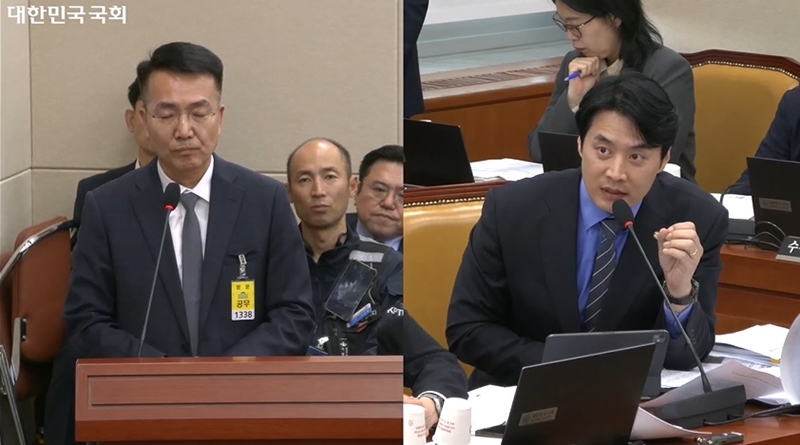 사진은 한준호 더불어민주당 의원이 홍관희 LG유플러스 정보보안센터장에게 질의하고 있는 모습. / 국회인터넷의사중계시스템 방송화면 갈무리 