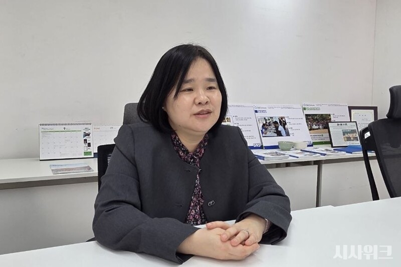 김미영 한국1형당뇨병환우회 부설 한국췌장장애인협회 대표가 지난 7일 시사위크와 인터뷰를 하고 있는 모습이다. / 사진=이민지 기자