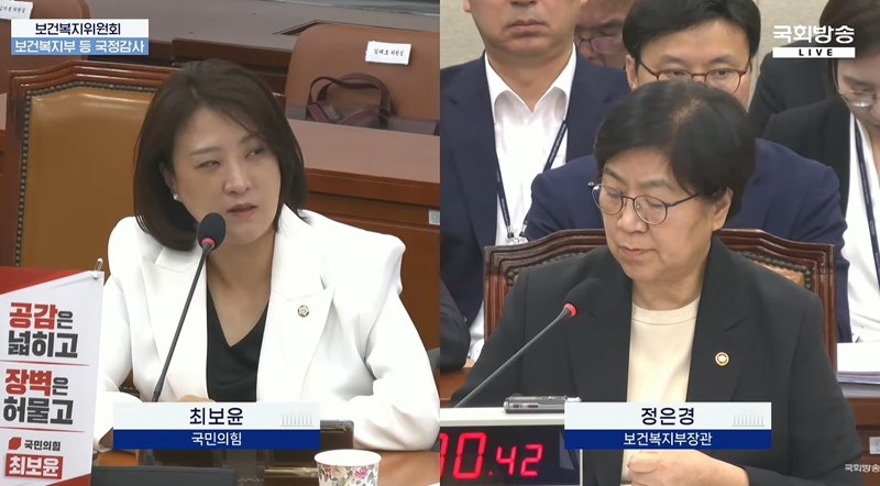 지난 7일 진행된 보건복지부 국정감사에서 최보윤 국민의힘 의원은 