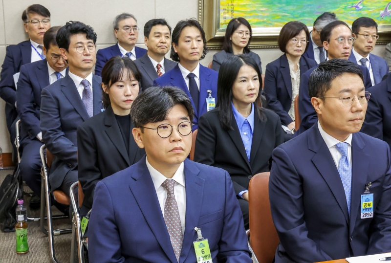 최주희 대표(두 번째 줄 오른쪽)는 정무위원회 국감에서도 거센 질타를 피하지 못했다. / 뉴시스