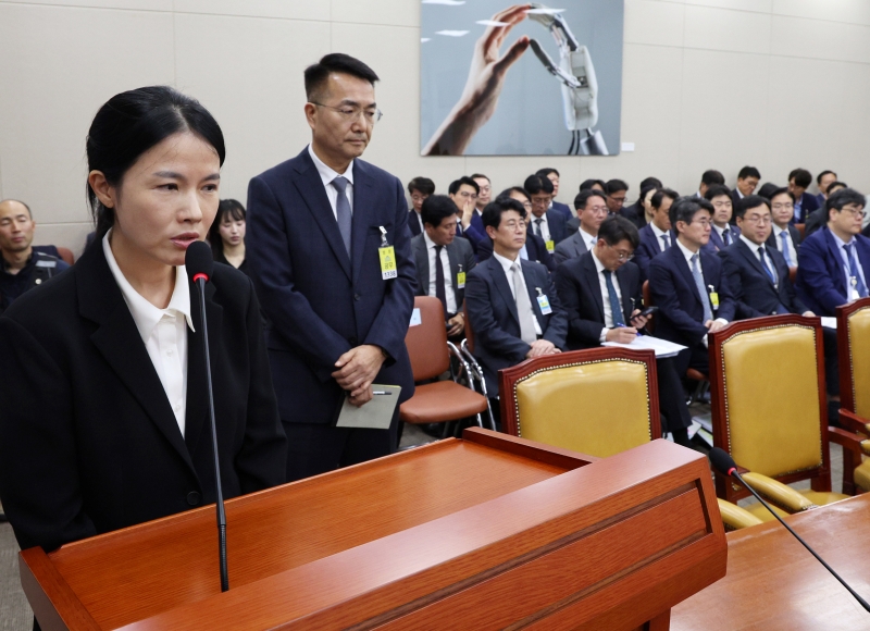 최주희 티빙 대표는 올해 국회 국정감사에 세 차례나 증인으로 출석했다. 사진은 지난 6일 열린 과학기술정보방송통신위원회 국감에 출석한 모습. / 뉴시스