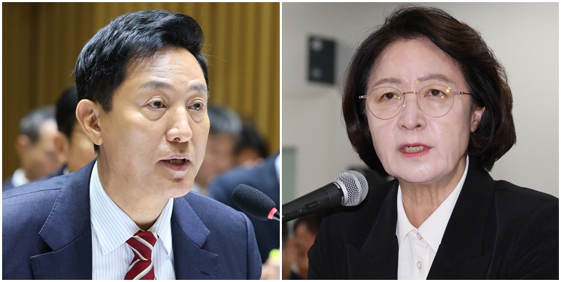 최근 여야가 상대 정당에 소속된 수도권 광역자치단체장을 향해 공세를 취하고 있다. 왼쪽 사진은 국민의힘 소속 오세훈 서울시장의 모습이고, 오른쪽 사진은 더불어민주당 소속인 추미애 경기지사의 모습. / 뉴시스