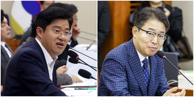 더불어민주당이 정부의 3대 메가프로젝트 정책을 뒷받침하기 위해 2개의 ‘초광역특구법’을 발의한 가운데, 1개의 법안은 박상혁 의원이, 또 다른 1개의 법안은 최기상 의원이 발의했다. 왼쪽 사진은 박 의원의 모습이고, 오른쪽 사진은 최 의원의 모습. / 뉴시스